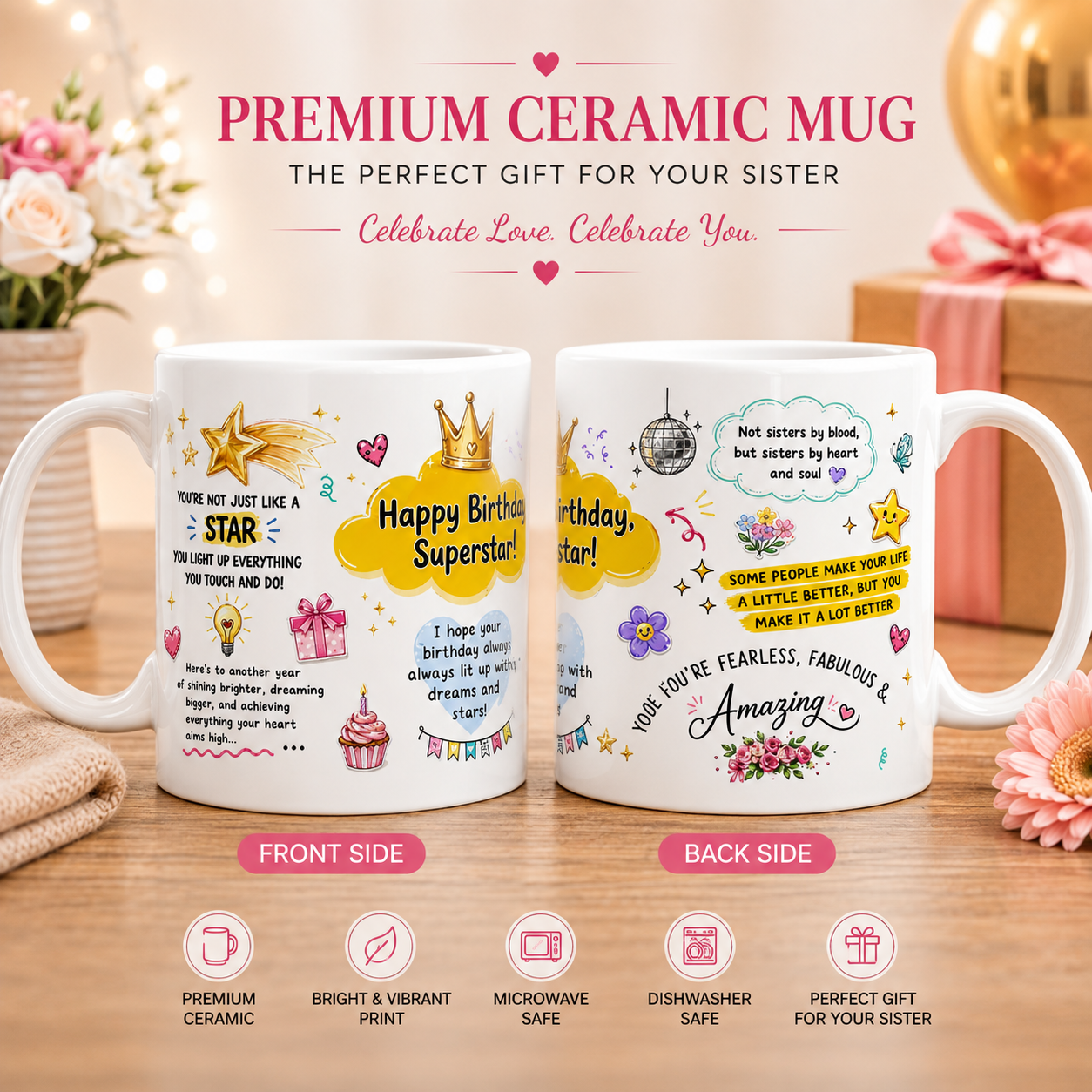 Floral Elegance Birthday Special Custom Ceramic Mug