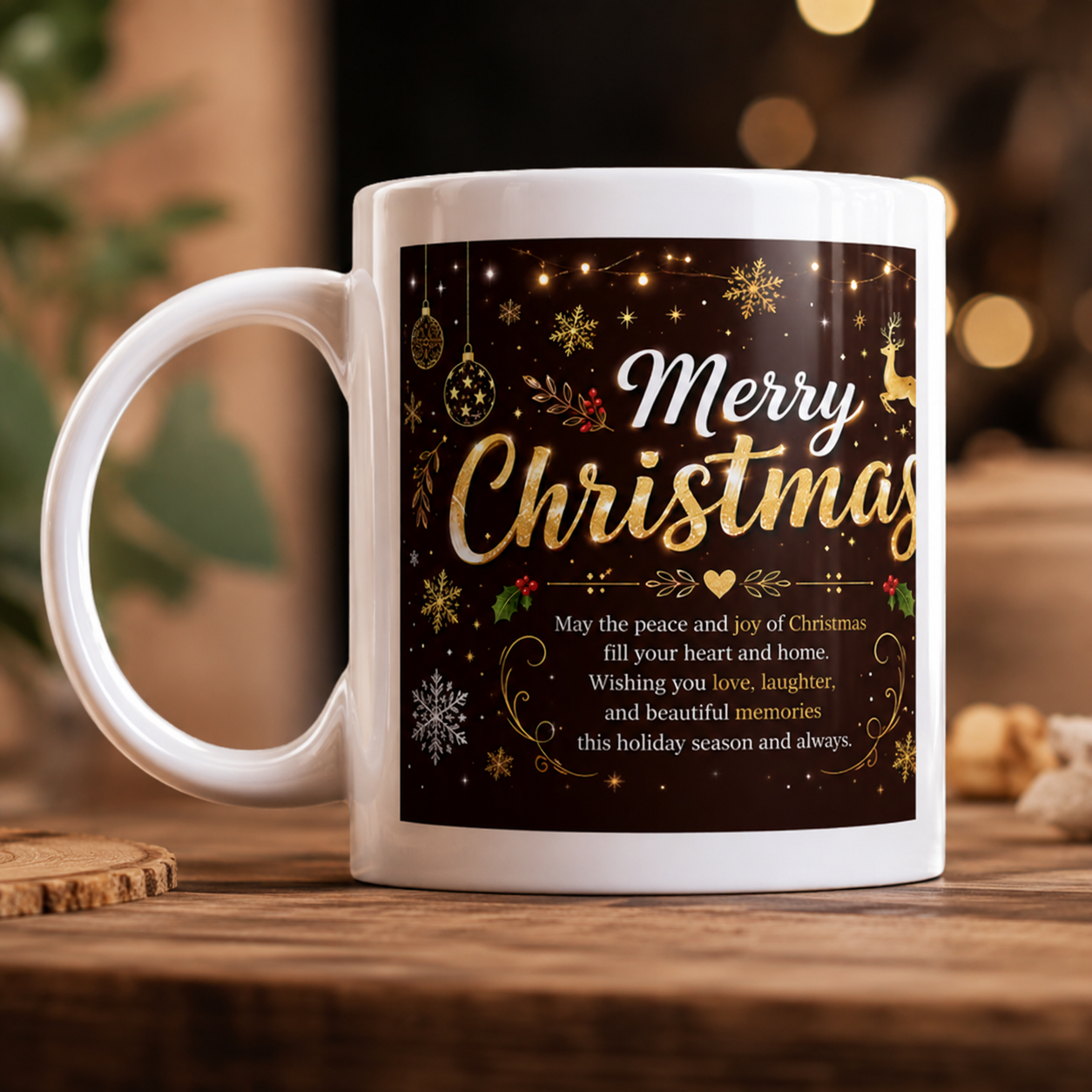Merry Christmas Santa & Reindeer Festive Ceramic Mug