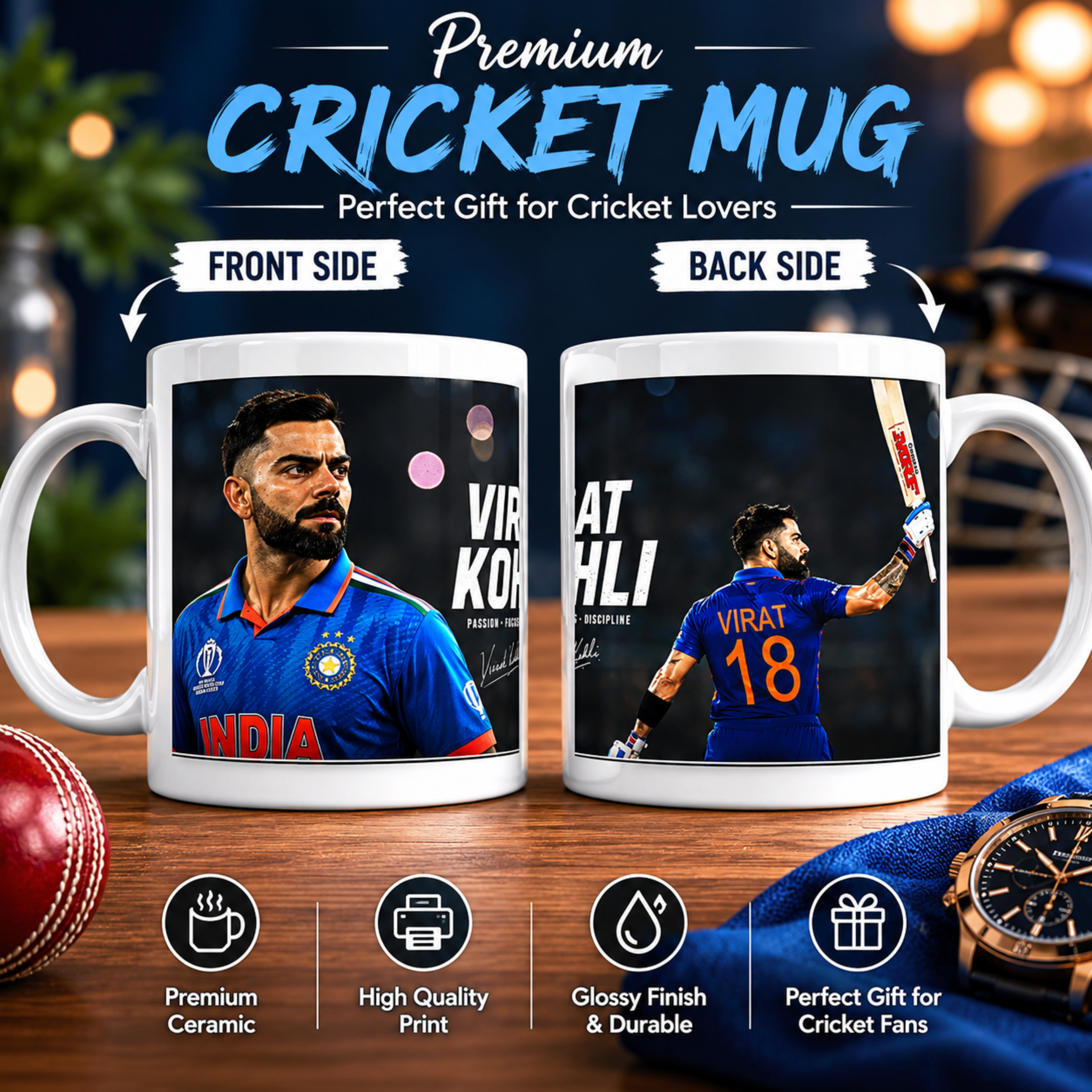 King Virat Kohli 18 Cover Drive Master Edition Ceramic Mug