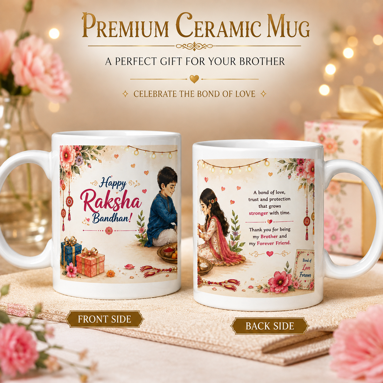 Chhota Bheem & Cute Bro Cartoon Print Kids Rakhi Mug